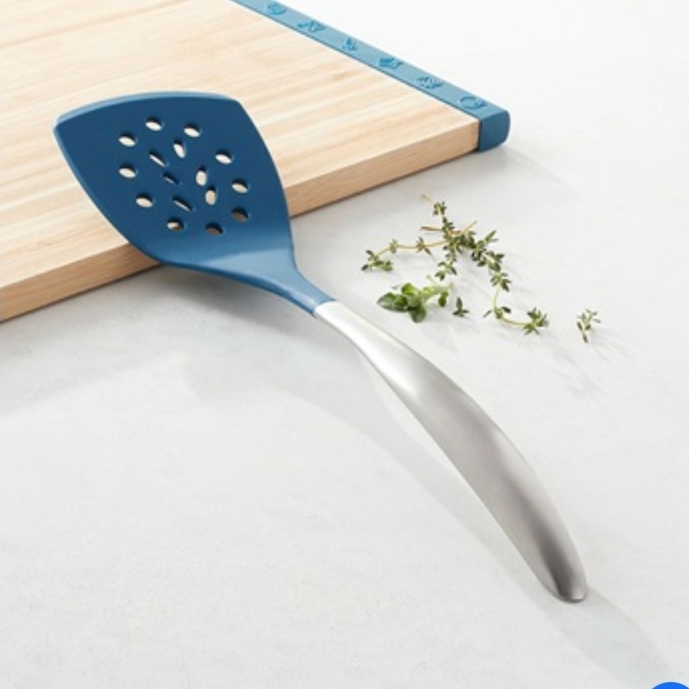 Princess House Blue Slotted Turner Spatula with Silver Handle